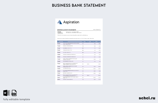 цифровая загрузка Выписка по бизнес счету банка Aspiration Word и PDF шаблон